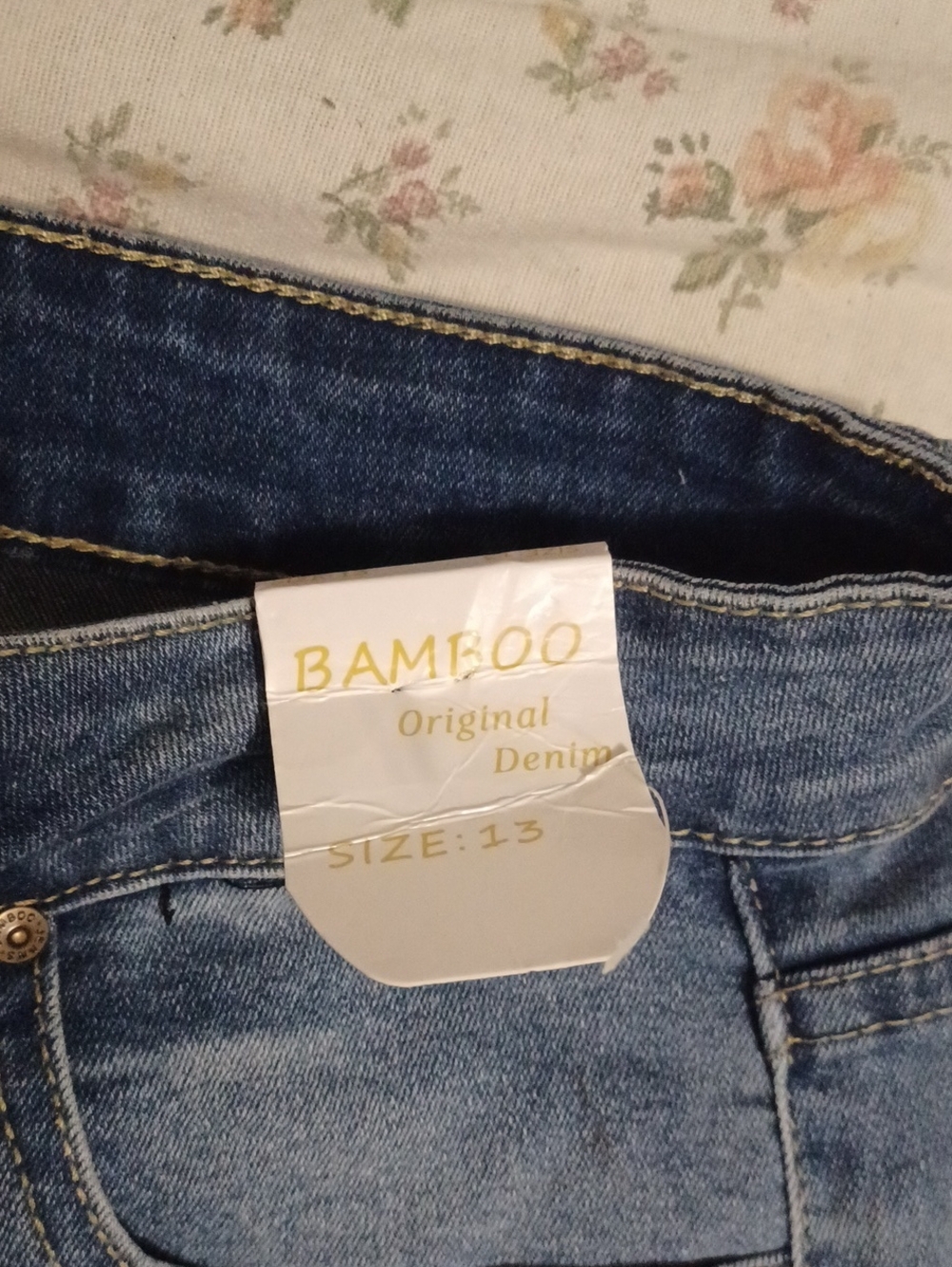 Bamboo Women’s Blue Embroidered Flare Jeans With Floral Side Details Size 13 - Picture 5 of 14